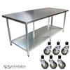 Unused 2440mm x 760mm Stainless Steel Bench Including 6 x Casters