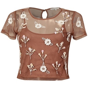 Glamorous Womens Mesh Embroidered Top wi
