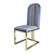 2X Dining Chair Stainless Gold Frame & Seat Blue Fabric