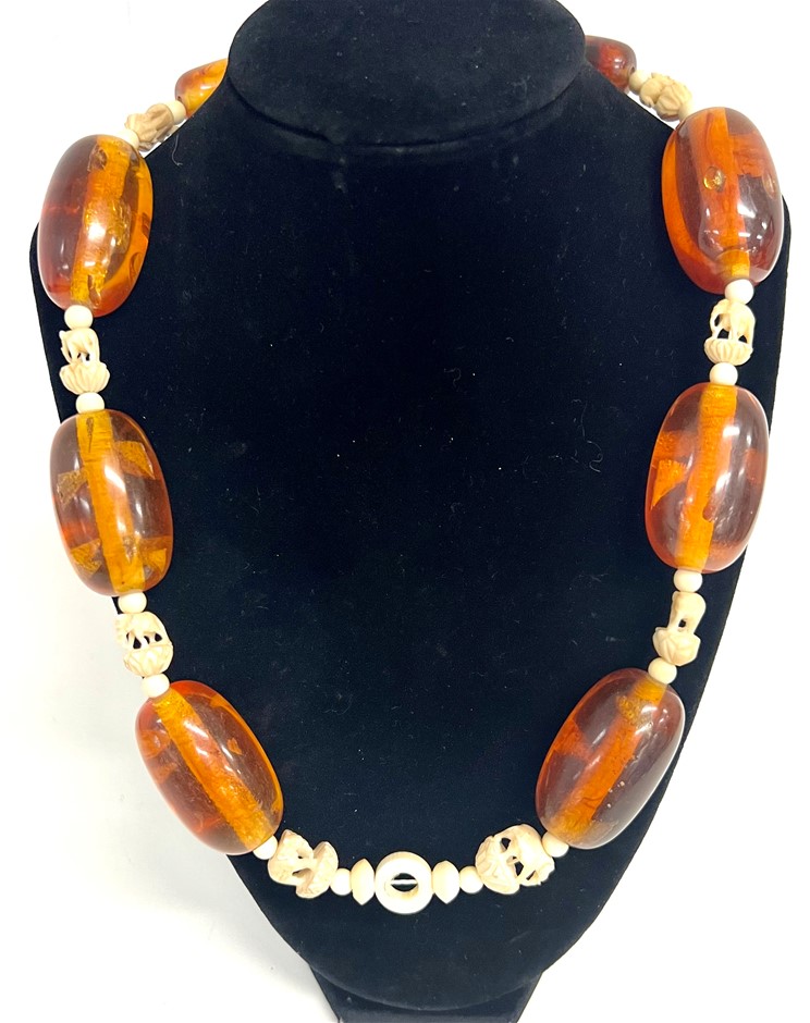Vintage 9ct yellow gold Amber Bead & Ivory Necklace Auction (0018 ...