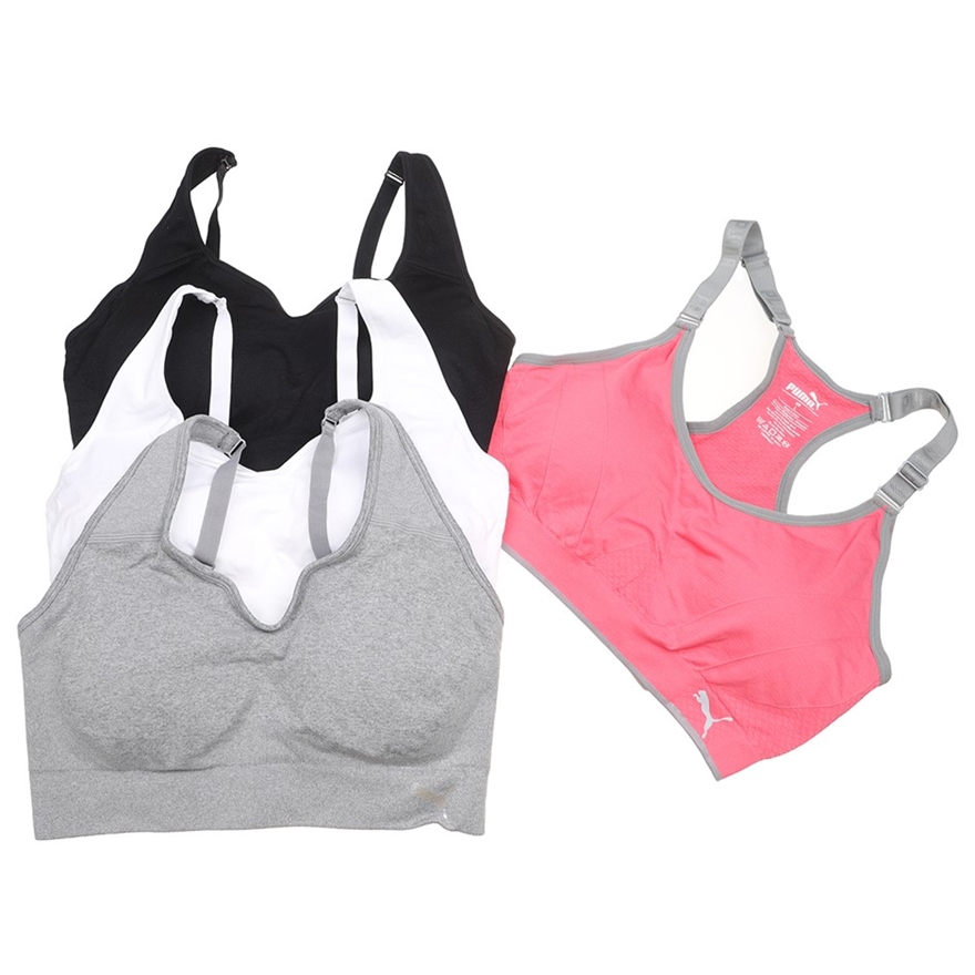 4 x PUMA Women's Seamless Sports Bras with Removable Cups, Size L, Black/Wh  Auction
