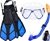 ADICOP Kids Snorkel set with flippers, Dry top snorkel mask with carry bag/
