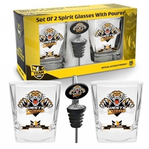 Wests Tigers NRL 2 Spirit Glass and Pour
