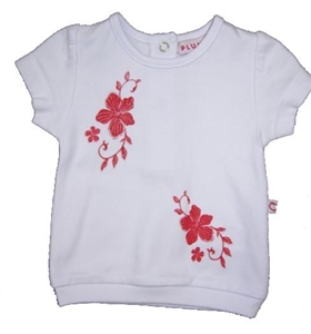 Plum White Top with Red Floral Design wi