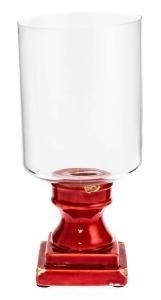 Red Ceramic Hurricane Lamp on Stand with